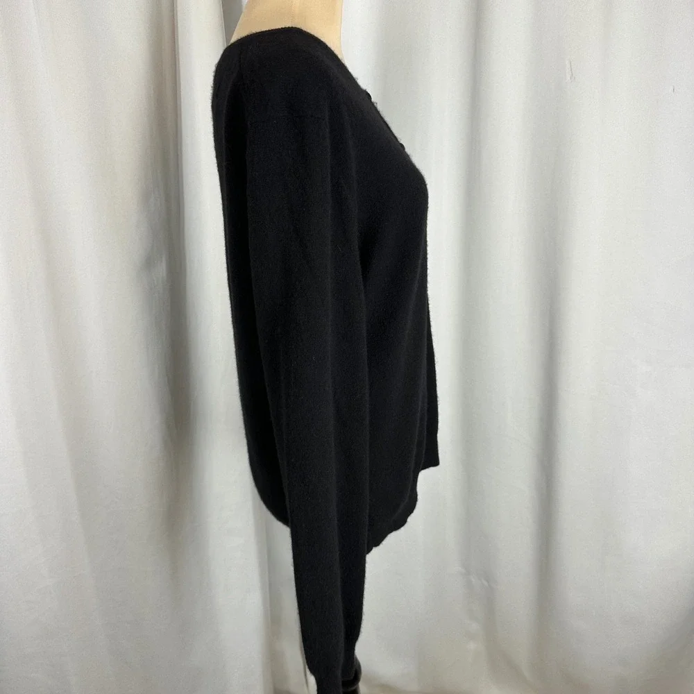 Peck & Peck Pure Cashmere Black Cardigan Sweater XL 2 Ply Button Front READ